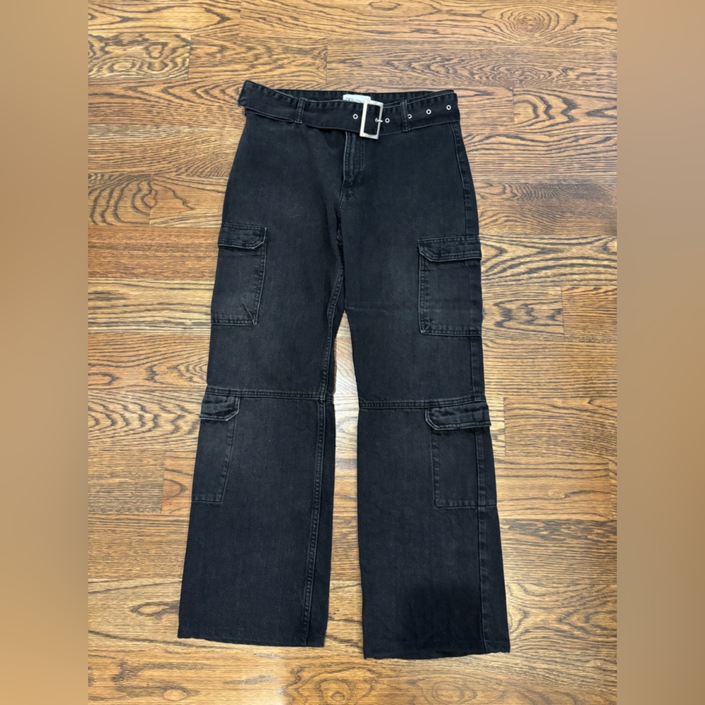 zara mid rise TRF black belted cargo jeans